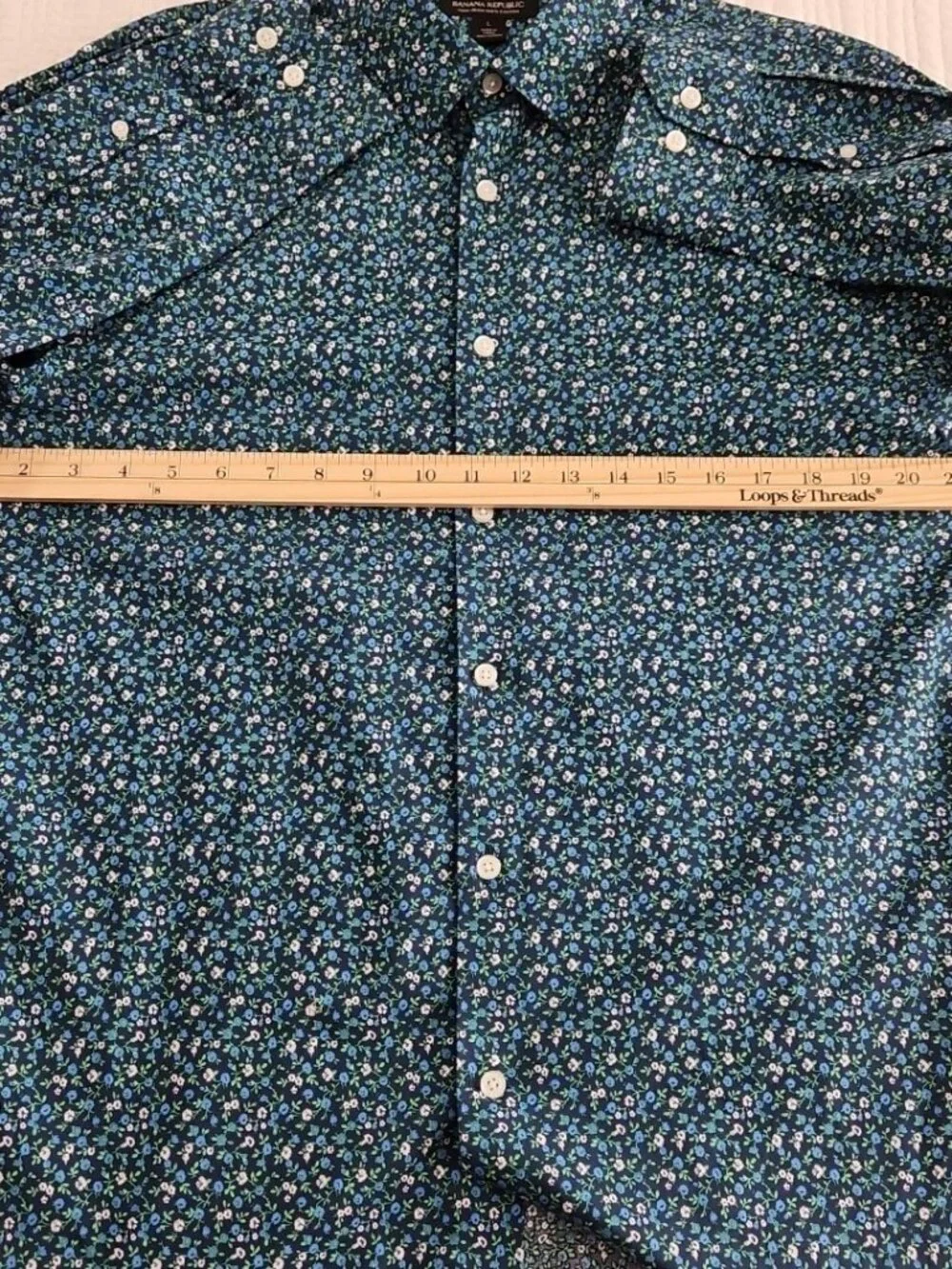 Banana Republic Shirt Men's L Large Blue Green Floral AOP Untucked‎ Slim Fit EUC